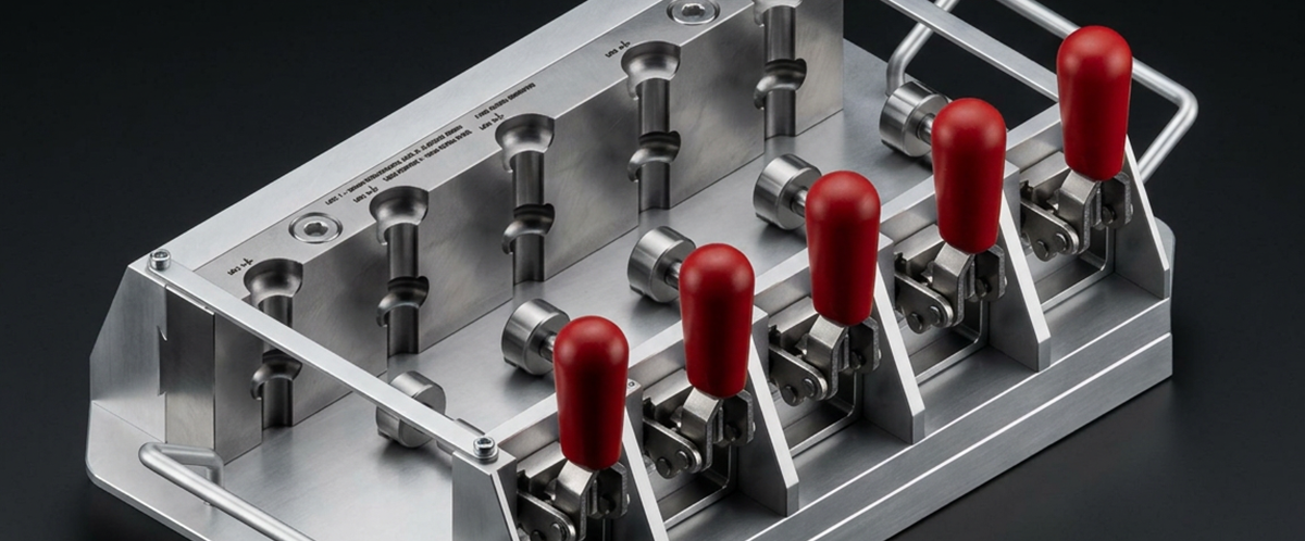 Precision drilling jig designed and built by NM Engineering & Design